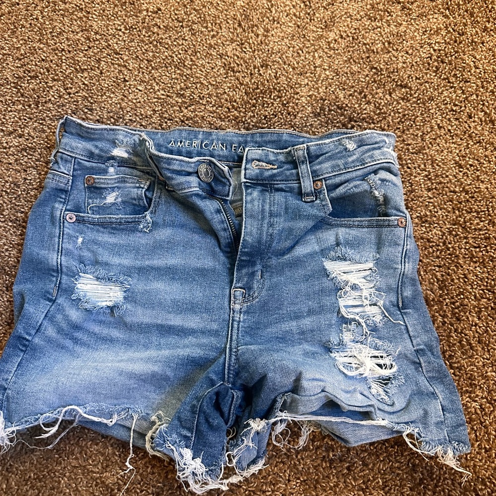 American Eagle Outfitters Women's Light Blue Ripped Jean Shorts